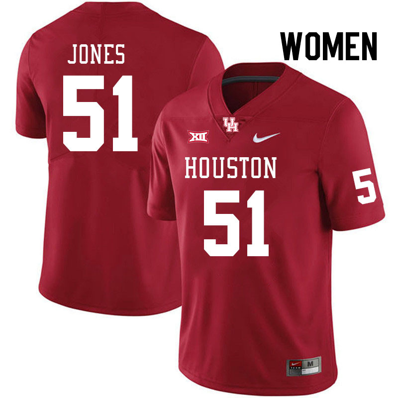 Women #51 Hunter Jones Houston Cougars College Football Jerseys Stitched Sale-Red